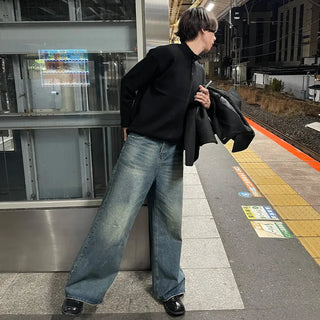 Vintage Wash Wide Denim Pants