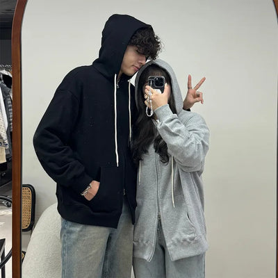 (Unisex) Plain Zip Hoodie
