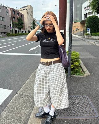 Cubic Lettering Semi-Cropped Half T-Shirt