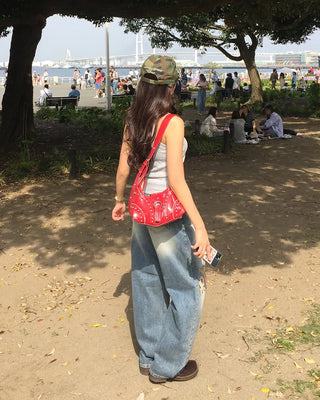 Vintage distressed wide-leg denim pants