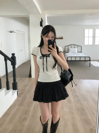 Polka Dot Ribbon Short-Sleeved T-Shirt