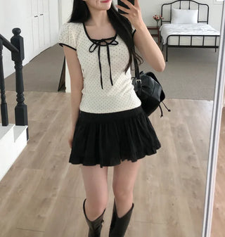 Polka Dot Ribbon Short-Sleeved T-Shirt