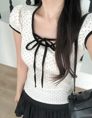 Polka Dot Ribbon Short-Sleeved T-Shirt