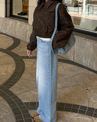 Whiskered Wash Wide Denim Pants