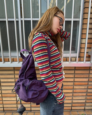 Drawstring Point Multi-Pocket Backpack