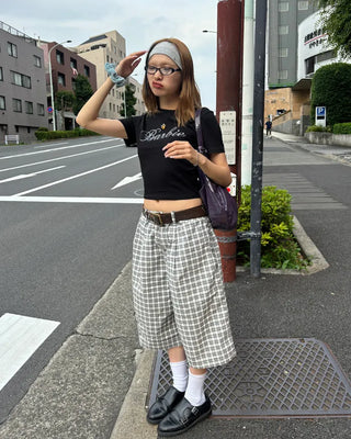 Cubic Lettering Semi-Cropped Half T-Shirt