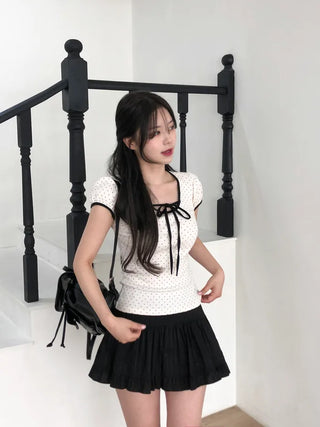 Polka Dot Ribbon Short-Sleeved T-Shirt