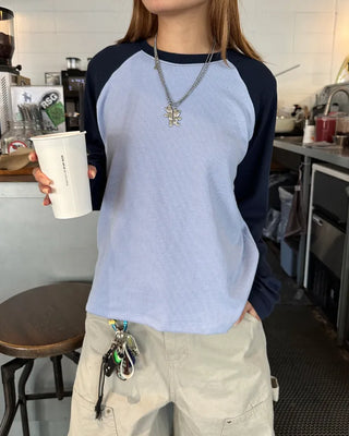 Raglan Shoulder Ribbed Long T-Shirt
