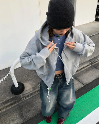 Cropped double-zip hoodie