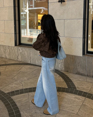 Whiskered Wash Wide Denim Pants
