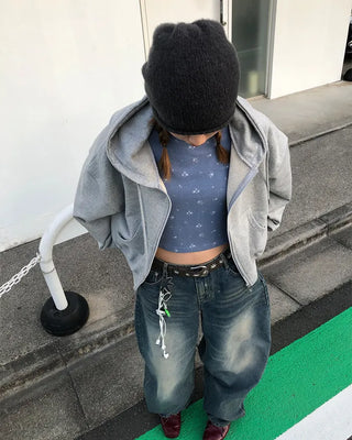 Cropped double-zip hoodie