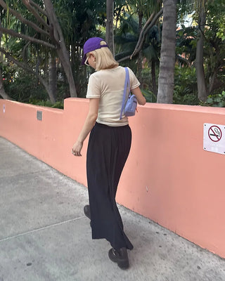 Elastic waist yoke line flared maxi skirt