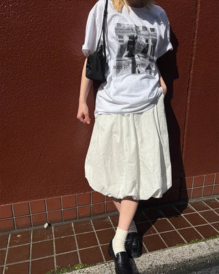 Midi balloon skirt with elastic waistband at the back