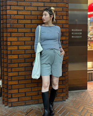 Border Slash Neck Cropped Sleeve T-Shirt
