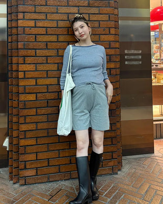 Border Slash Neck Cropped Sleeve T-Shirt