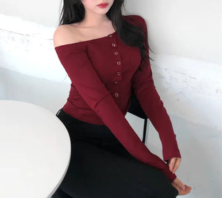 One-shoulder shirred T-shirt