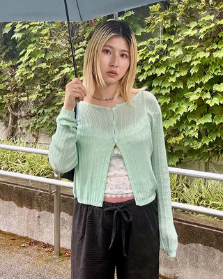 Rayon Mix Rib Summer Cardigan