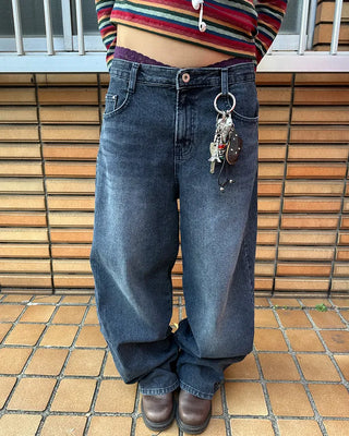 Natural Wash Rib Wide Denim Pants