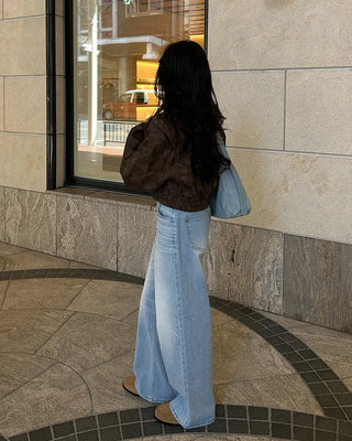 Whiskered Wash Wide Denim Pants