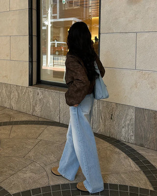 Whiskered Wash Wide Denim Pants