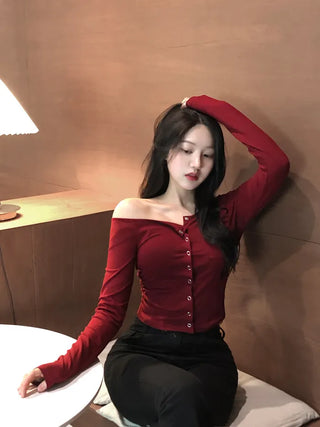 One-shoulder shirred T-shirt