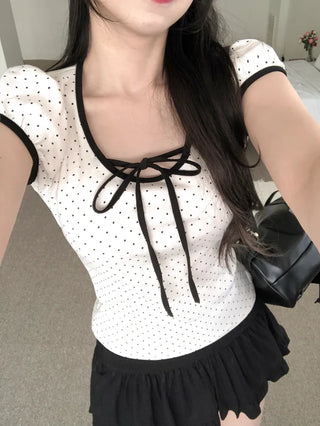 Polka Dot Ribbon Short-Sleeved T-Shirt