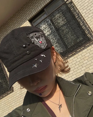 Army Patch Studded Railroad Cap