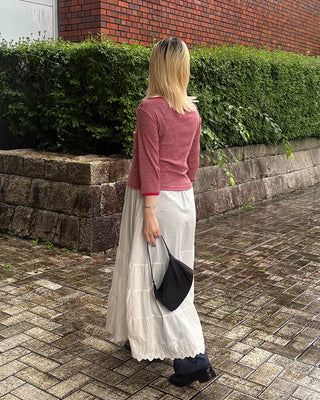 Border Slash Neck Cropped Sleeve T-Shirt