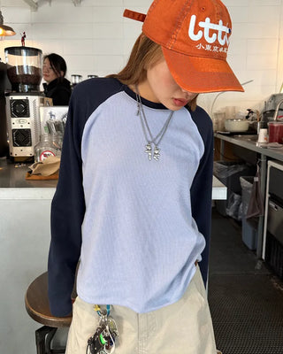 Raglan Shoulder Ribbed Long T-Shirt