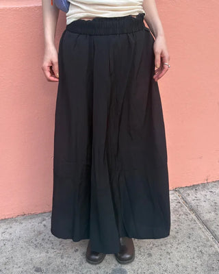 Elastic waist yoke line flared maxi skirt