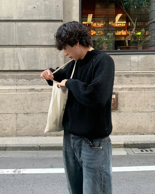 Side Button Neck Point Knit