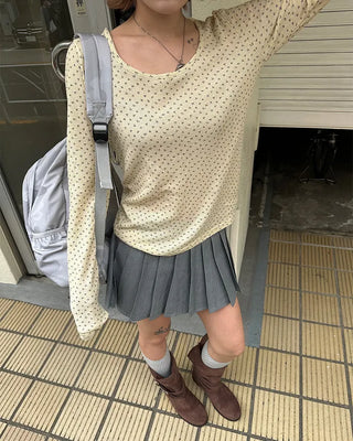 2-way neck floral rib long T-shirt