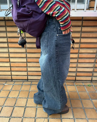 Natural Wash Rib Wide Denim Pants