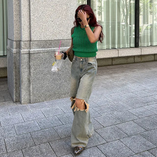 Vintage wide-leg denim pants