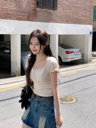[Tie Set] Lace Short-Sleeve T-Shirt