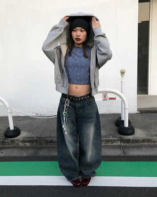 Cropped double-zip hoodie