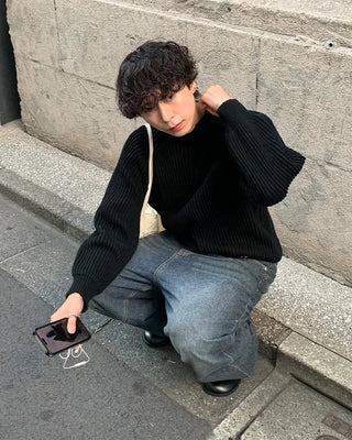Side Button Neck Point Knit