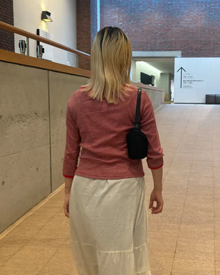Border Slash Neck Cropped Sleeve T-Shirt