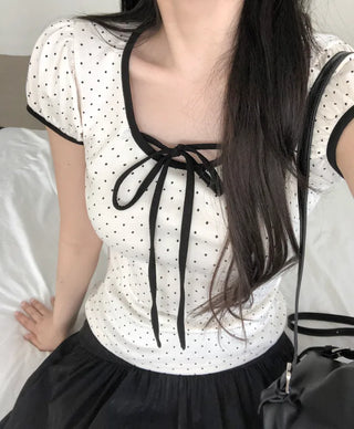 Polka Dot Ribbon Short-Sleeved T-Shirt