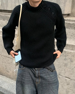 Side Button Neck Point Knit