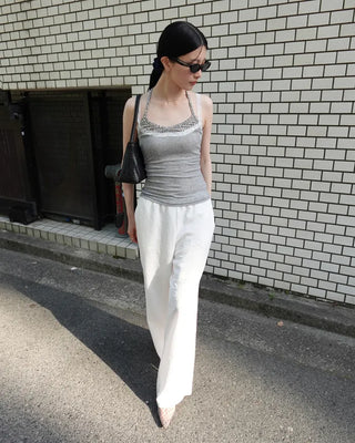 Chiffon wide-leg pants with elastic waistband