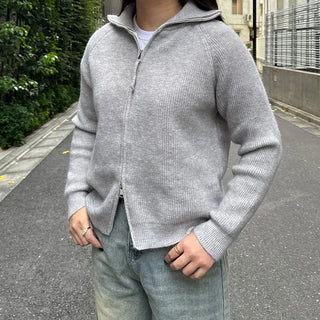 Ribbed zip-up cardigan