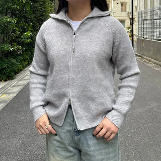 Ribbed zip-up cardigan