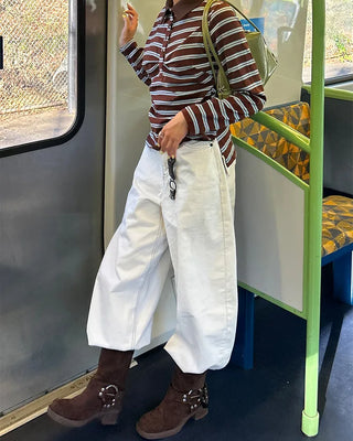 Button-back cinch flap balloon cotton pants