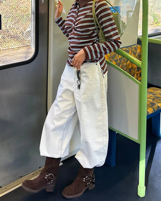 Double-belt round harness mid-calf boots