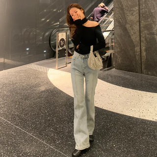 Center-line straight denim pants