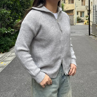 Ribbed zip-up cardigan