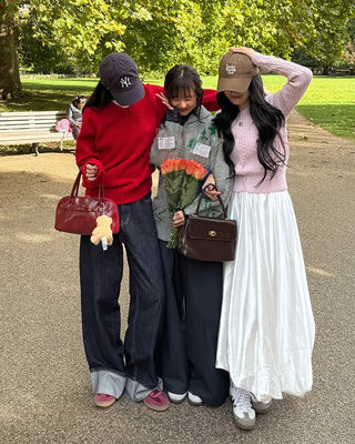 Wide-leg low-rise denim pants