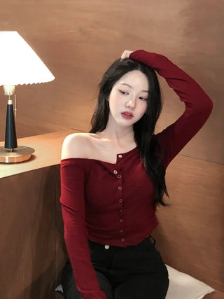 One-shoulder shirred T-shirt