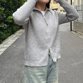 Ribbed zip-up cardigan